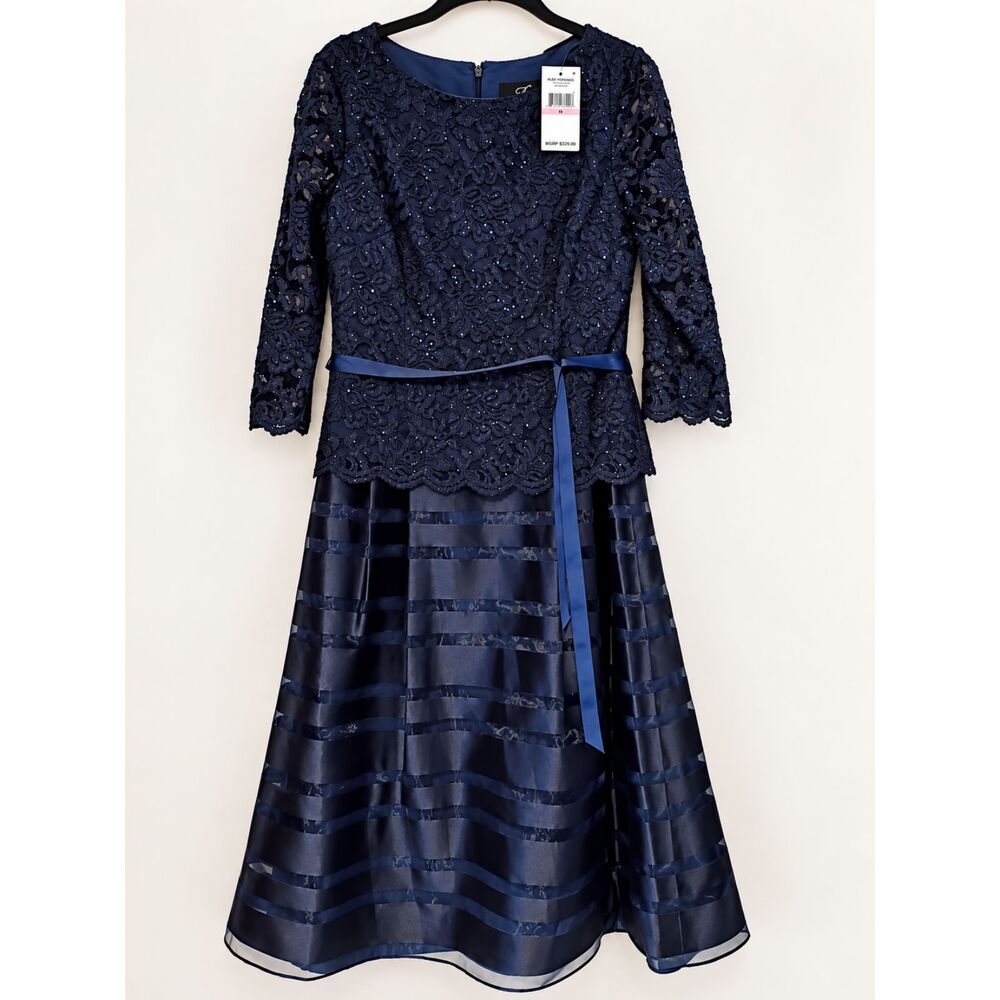 Stunning Alex Evenings navy blue lace and sequin dress, size 10, NEW WITH TAGS!
